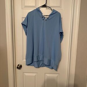 Short Sleeve Blue Hooded Sweatshirt